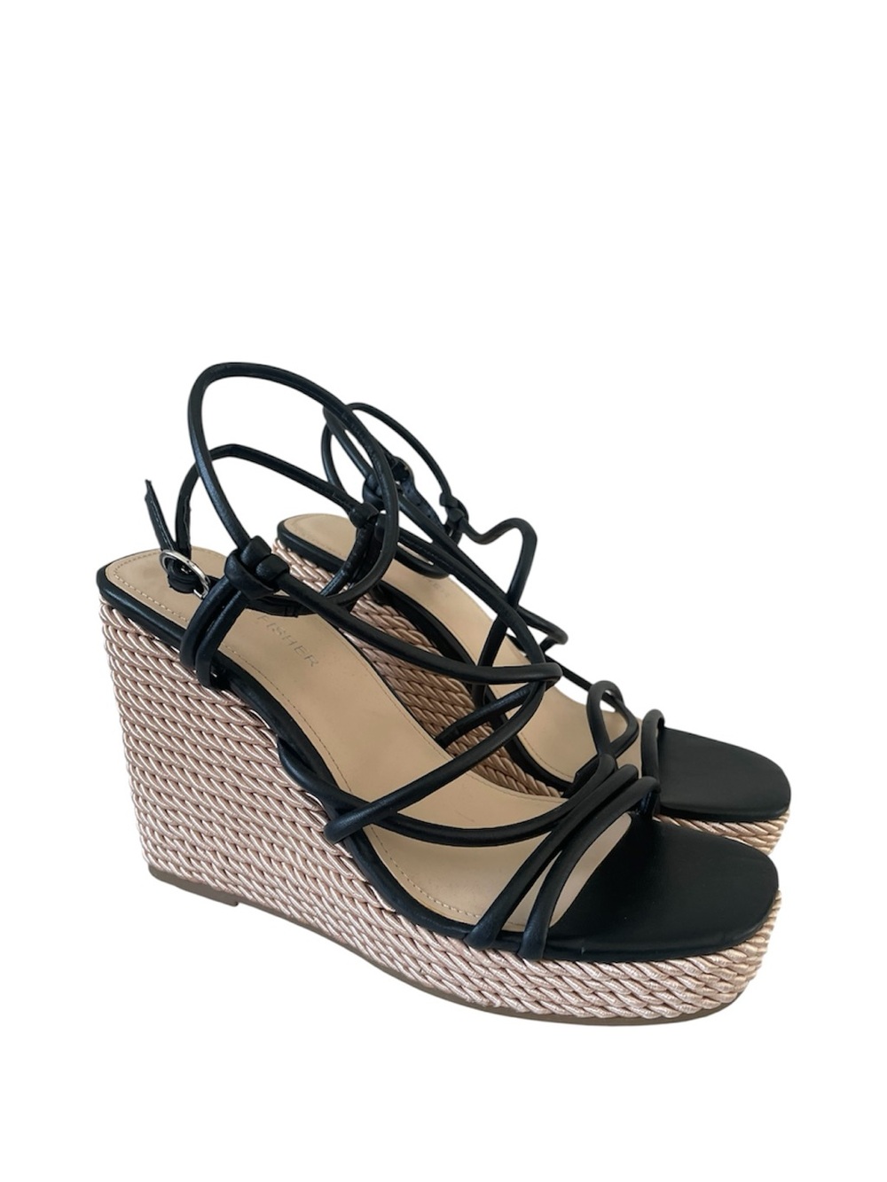 Marc Fisher Black Strappy Zesty Platform Wedge Sandal Women’s size 8 1/2